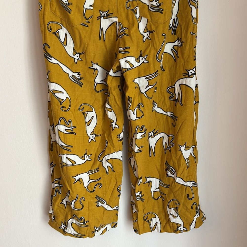 ModCloth Women’s cropped Mustard Cat novelty Print linen blend Pants size 2 EUC! - Picture 12 of 15